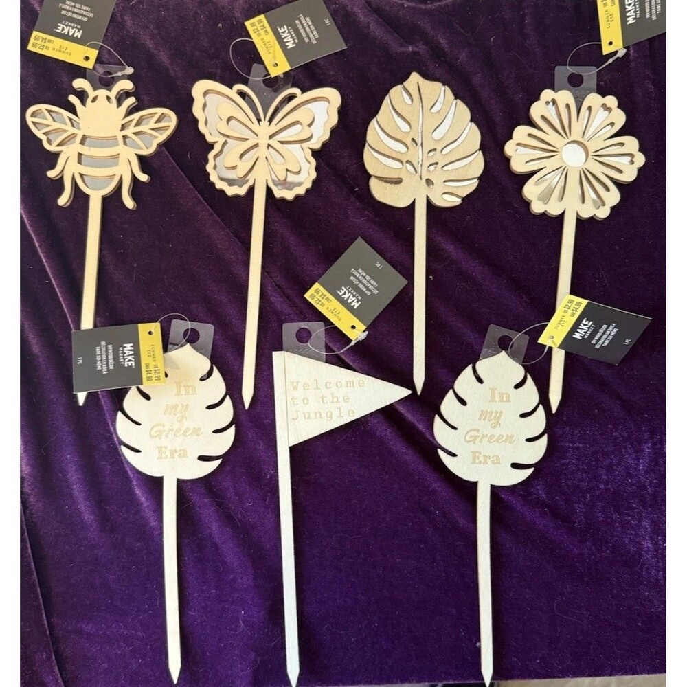 Lot of 7 MAKE MARKET 12" Summer Picks Garden Bee Butterfly Leaves Flowers DIY